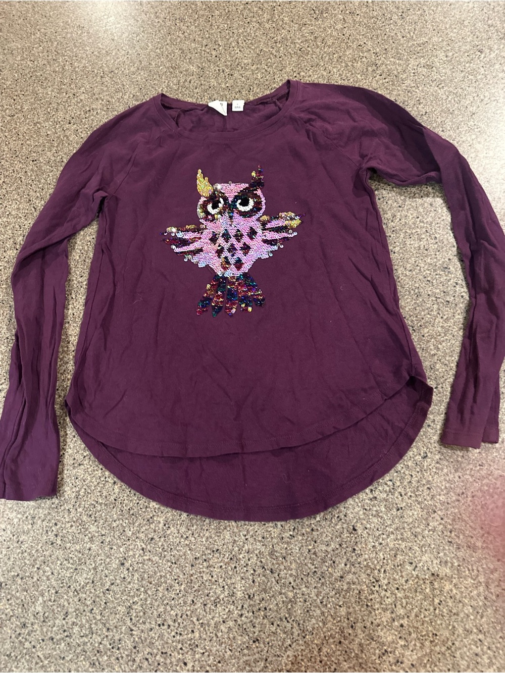GAP Girls Plum Long Sleeve Tee with Sequin Owl Accent